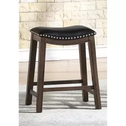 Kirklands Home Ella Saddle Counter Stool with Nailhead Trim Black New