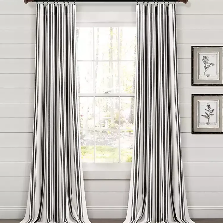Kirklands Home Farmhouse Stripe Curtain Panel Set, 108 in. Black