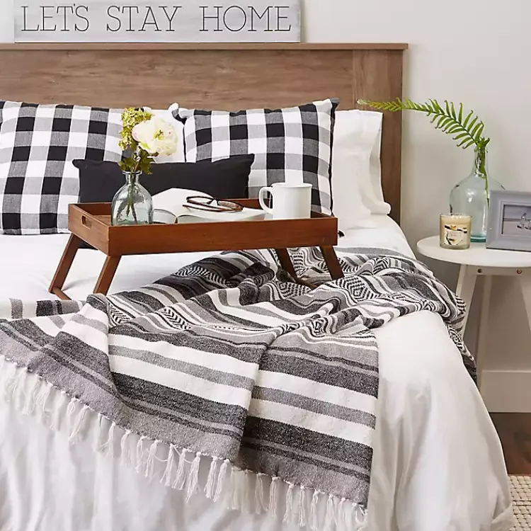 Blankets & Throws>Kirklands Home Farmhouse Stripe Throw Black