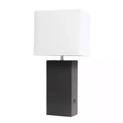 Kirklands Home Faux Leather Charging Table Lamp Black Outlet