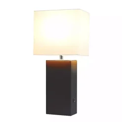 Kirklands Home Faux Leather Charging Table Lamp Black Outlet