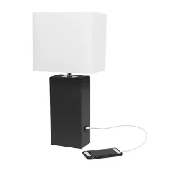 Kirklands Home Faux Leather Charging Table Lamp Black Outlet