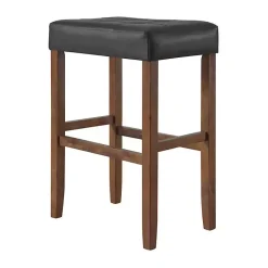 Kirklands Home Black Faux Leather Madison Walnut Stool Bar Outlet