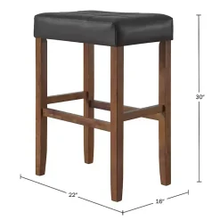 Kirklands Home Black Faux Leather Madison Walnut Stool Bar Outlet
