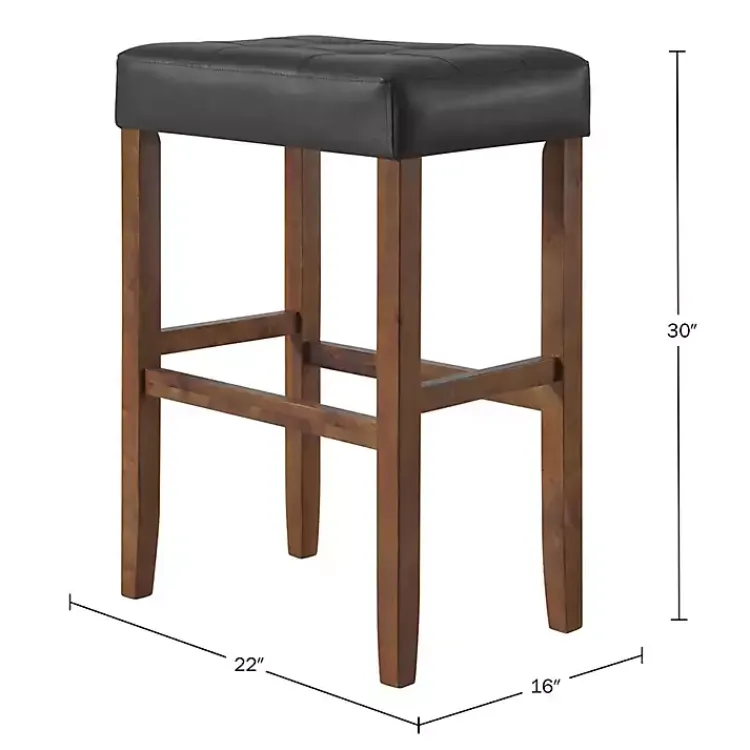Kirklands Home Black Faux Leather Madison Walnut Stool Bar Outlet