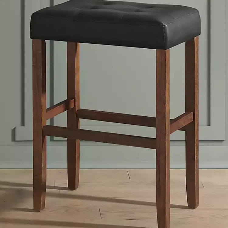 Kirklands Home Black Faux Leather Madison Walnut Stool Bar Outlet