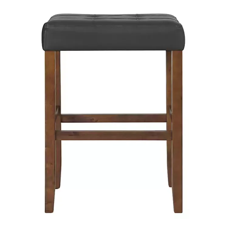 Kirklands Home Black Faux Leather Madison Walnut Stool Bar Outlet