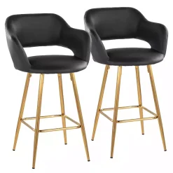 Kirklands Home Faux Leather Marge Counter Stools, Set of 2 Black New
