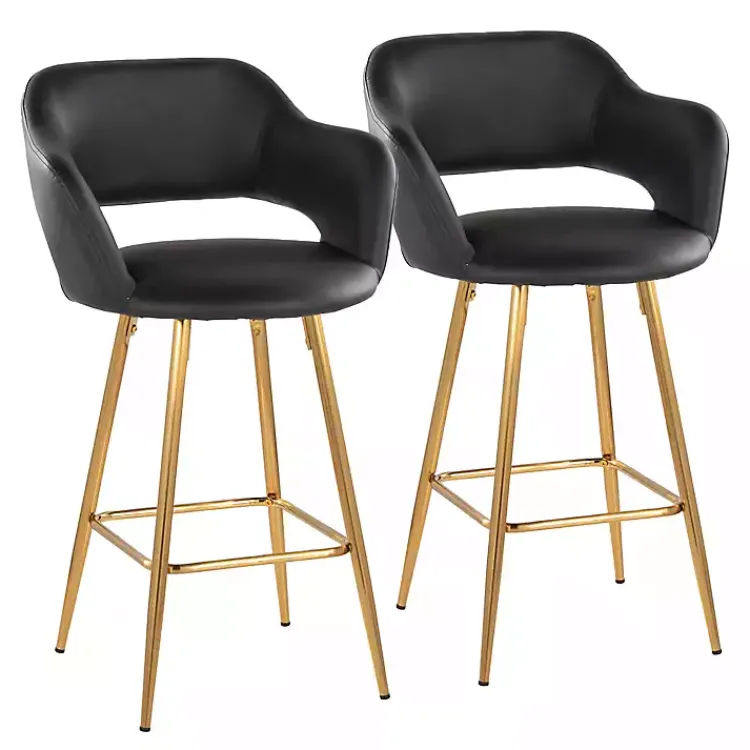 Kirklands Home Faux Leather Marge Counter Stools, Set of 2 Black New