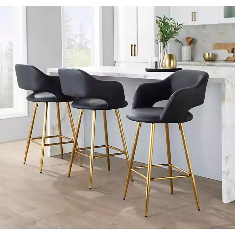 Kirklands Home Faux Leather Marge Counter Stools, Set of 2 Black New