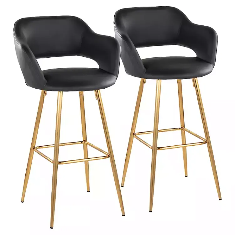 Kirklands Home Faux Leather Marge Bar Stools, Set of 2 Black Outlet
