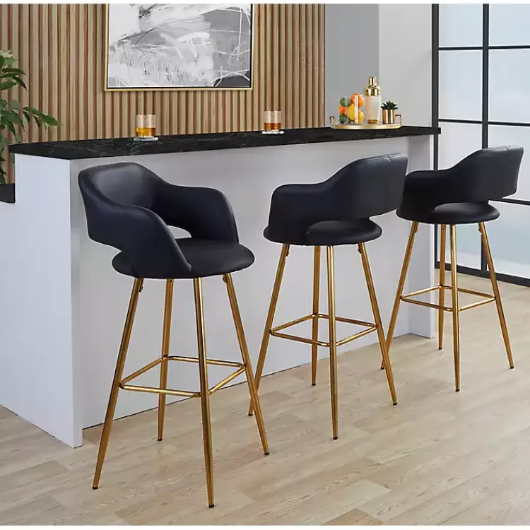 Kirklands Home Faux Leather Marge Bar Stools, Set of 2 Black Outlet