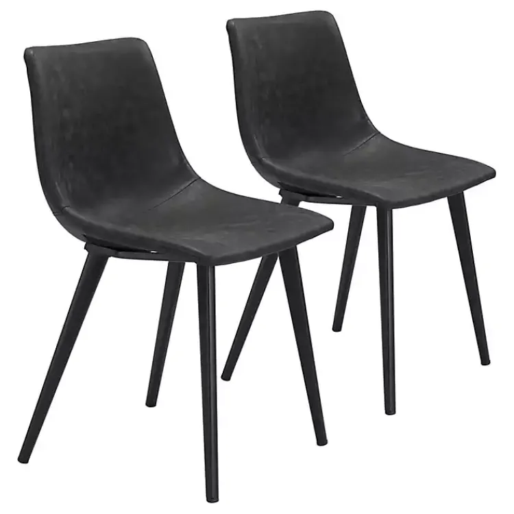 Kirklands Home Faux Leather Scoop Dining Chairs, Set of 2 Black New