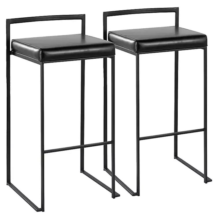 Kirklands Home Faux Leather Stackable Bar Stools, Set of 2 Black Online