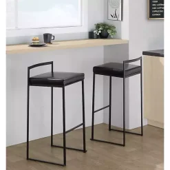 Kirklands Home Faux Leather Stackable Bar Stools, Set of 2 Black Online