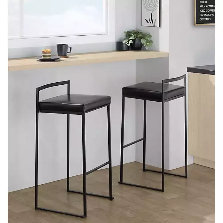 Kirklands Home Faux Leather Stackable Bar Stools, Set of 2 Black Online