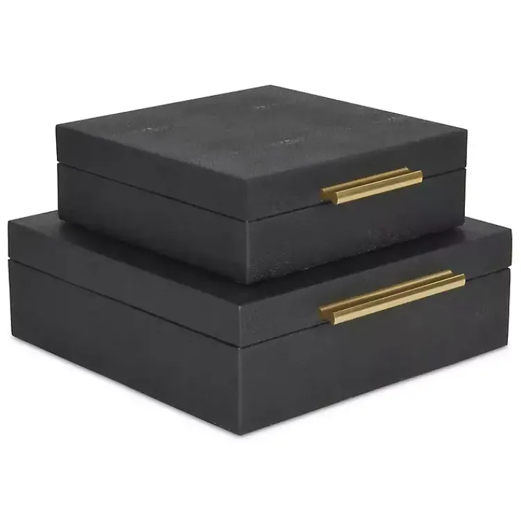 Baskets & Boxes>Kirklands Home Faux Shagreen 2-pc. Square Decorative Boxes Black