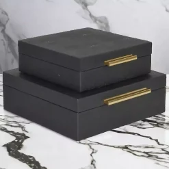 Baskets & Boxes>Kirklands Home Faux Shagreen 2-pc. Square Decorative Boxes Black