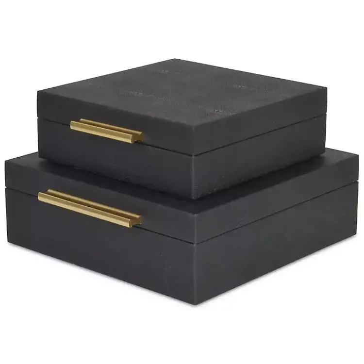 Baskets & Boxes>Kirklands Home Faux Shagreen 2-pc. Square Decorative Boxes Black
