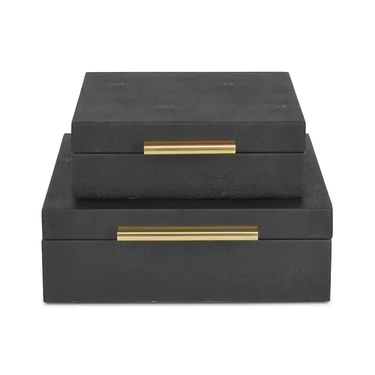 Baskets & Boxes>Kirklands Home Faux Shagreen 2-pc. Square Decorative Boxes Black