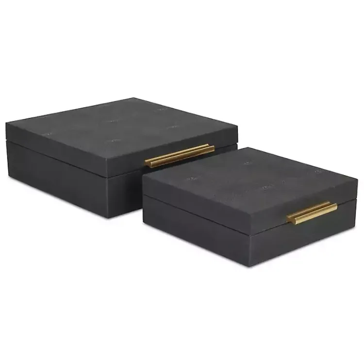 Baskets & Boxes>Kirklands Home Faux Shagreen 2-pc. Square Decorative Boxes Black