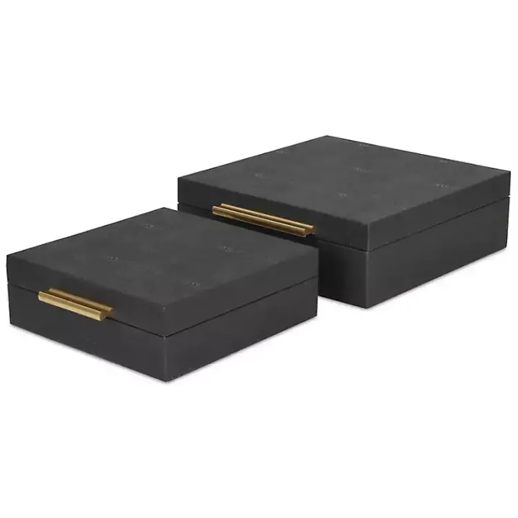 Baskets & Boxes>Kirklands Home Faux Shagreen 2-pc. Square Decorative Boxes Black