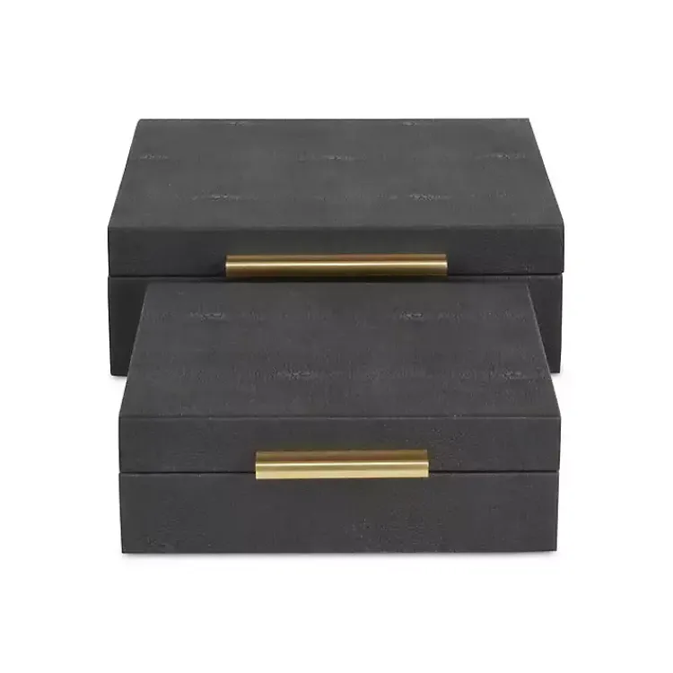 Baskets & Boxes>Kirklands Home Faux Shagreen 2-pc. Square Decorative Boxes Black
