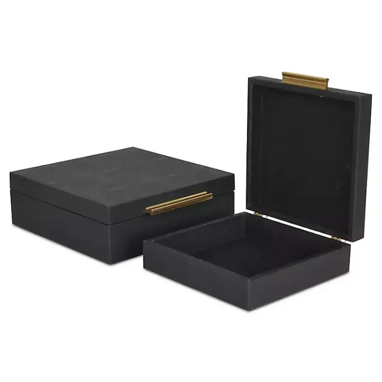 Baskets & Boxes>Kirklands Home Faux Shagreen 2-pc. Square Decorative Boxes Black