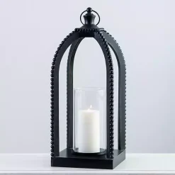 Lanterns>Kirklands Home Fieldstone Beaded Lantern, 21 in. Black