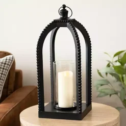 Lanterns>Kirklands Home Fieldstone Beaded Lantern, 21 in. Black