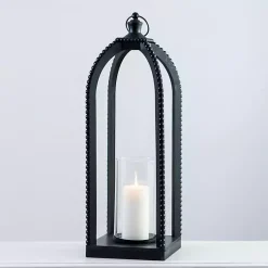Lanterns>Kirklands Home Fieldstone Beaded Lantern, 27 in. Black