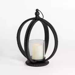 Lanterns>Kirklands Home Fieldstone Beaded Sphere Lantern, 17 in. Black