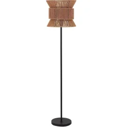 Kirklands Home Black Floor Lamp with Natural Woven Shade Brown Clearance