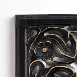 Kirklands Home Floral Carved Wood Wall Plaque Black Clearance