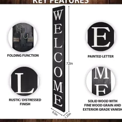 Kirklands Home Foldable Welcome Porch Board Black Clearance
