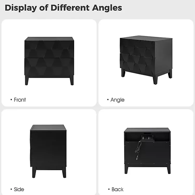 Kirklands Home Geometric 2-Drawer Charging Nightstand Black Outlet