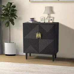 Kirklands Home Geometric Gold Handle Cabinet Black Hot