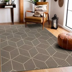 Kirklands Home Black Geometric Washable Area Rug, 5x7 Clearance