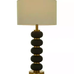 Kirklands Home Black Gold Metal Spindle Table Lamp Cream New