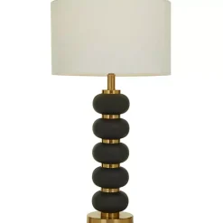 Kirklands Home Black Gold Metal Spindle Table Lamp Cream New