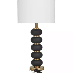 Kirklands Home Black Gold Metal Spindle Table Lamp Cream New