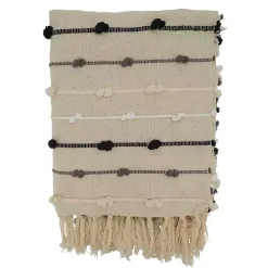 Blankets & Throws>Kirklands Home Black Gray Dot Striped Throw Blanket Ivory