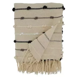 Blankets & Throws>Kirklands Home Black Gray Dot Striped Throw Blanket Ivory