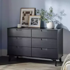 Kirklands Home Grooved Handle 6-Drawer Dresser Black