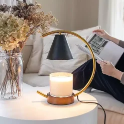 Home Fragrance>Kirklands Home Black Half Moon Candle Warmer Lamp Gold