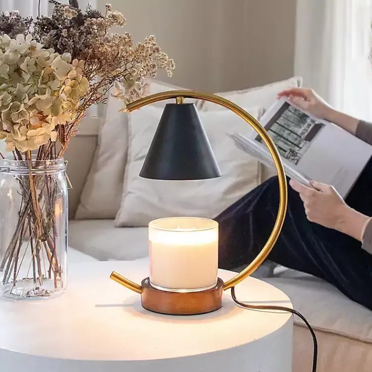 Home Fragrance>Kirklands Home Black Half Moon Candle Warmer Lamp Gold