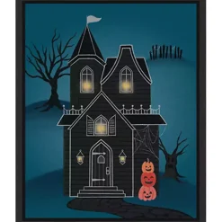 Halloween>Kirklands Home Black Haunted House Framed Canvas Print