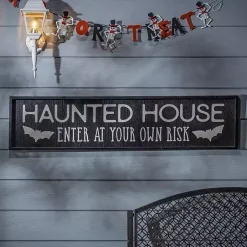Halloween>Kirklands Home Haunted House Halloween Wall Plaque Black