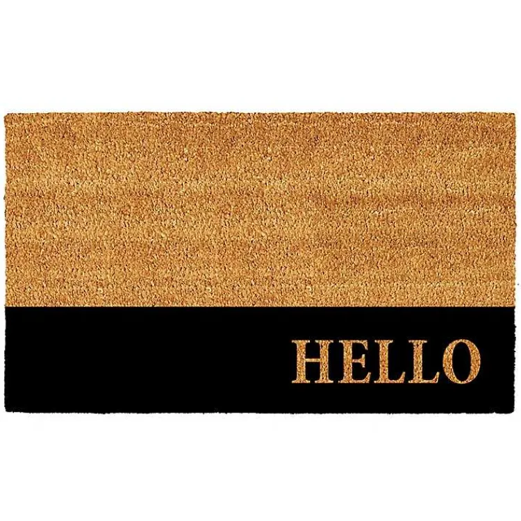 Kirklands Home Black Hello Bold Stripe Coir Doormat, 24 in. Best