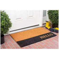 Kirklands Home Black Hello Bold Stripe Coir Doormat, 24 in. Best